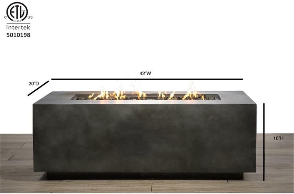 Living Source International Concrete Propane Fire Pit Table in Charcoal Finish