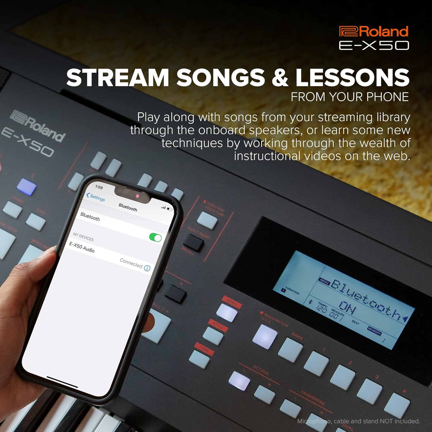 Roland E-X50 Electronic Arranger Keyboard – Easy-to-use | Stereo Speakers | Bluetooth | Professional Roland Sounds | Mic Input | Auto-accompaniment Function
