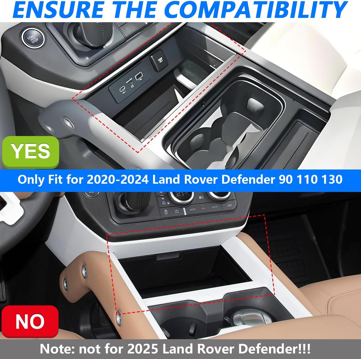 Dual Wireless Car Charger for Land Rover Defender 90 110 130 X/X-DYNAMIC/V8/CARPATHIAN Edition 2020-2024 Interior Accessories Upgrades, 15W Fast Charging Phone Charger Pad for iPhone Samsung