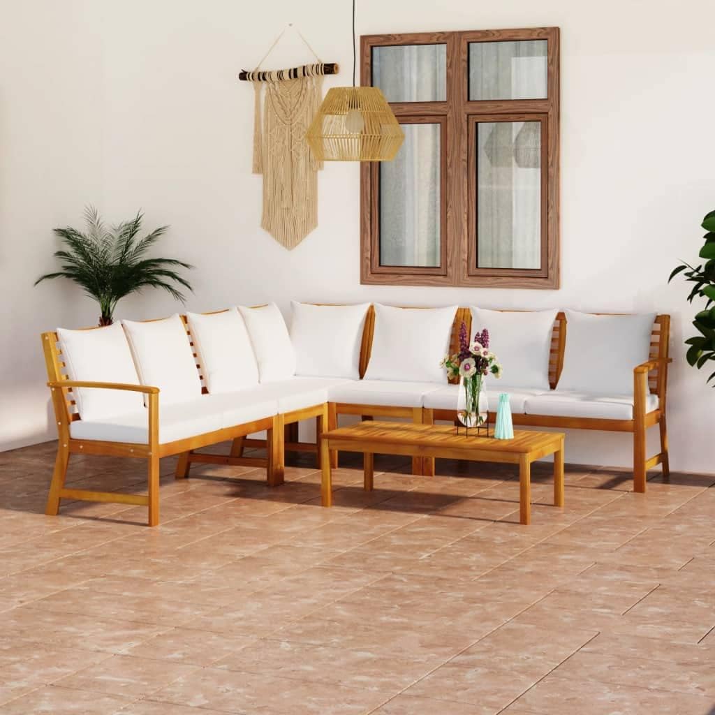 6 Piece Patio Lounge Set with Cushion Cream Solid Acacia Wood,Modern Acacia Wood Patio Lounge Set: Comfort and Style for Your Outdoor Space Patio Furniture, Outdoor Furniture Sets