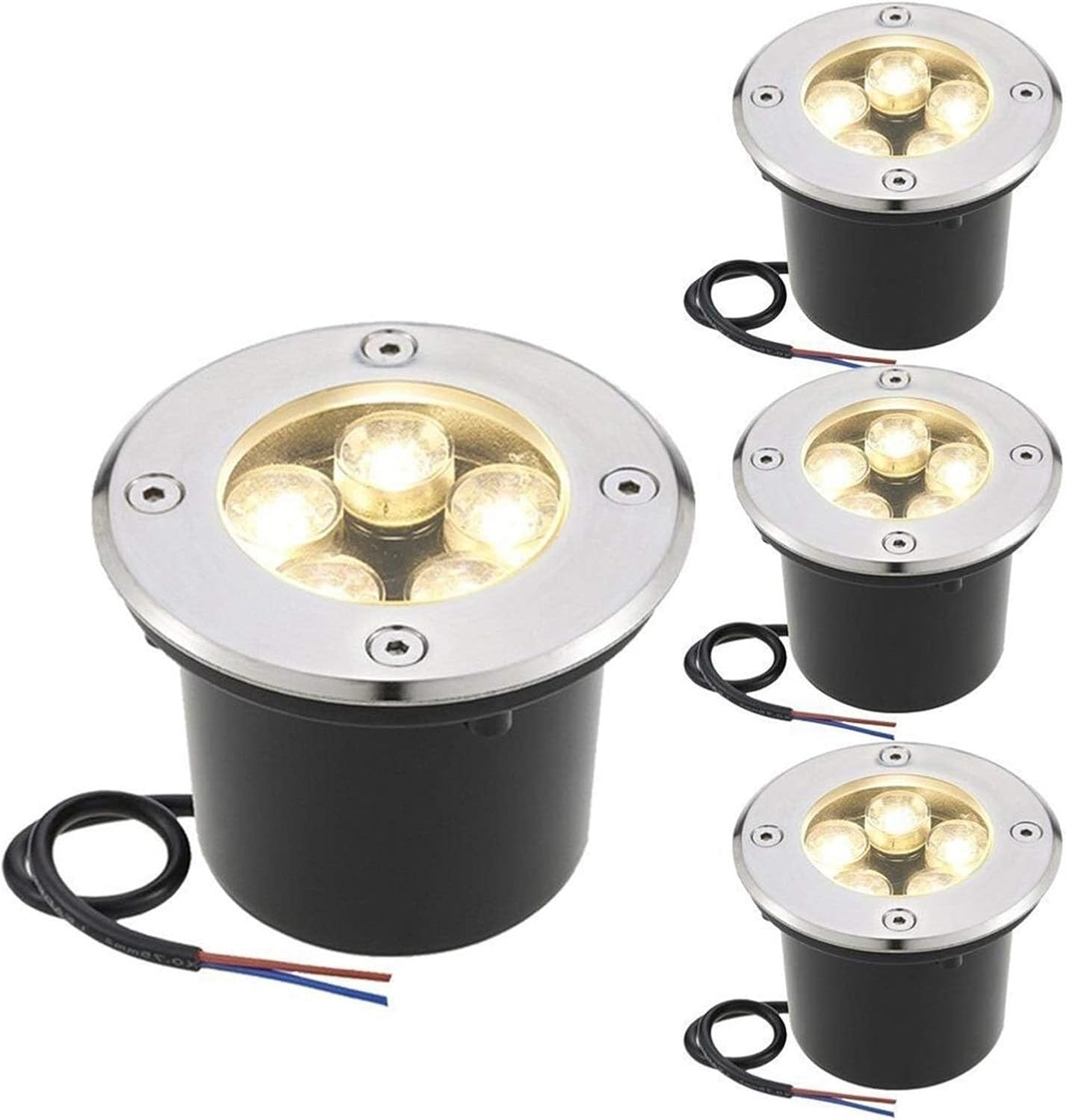 4PCS Landscape Lights - 5W Outdoor Buried Lights, Round Garden Floor Lamp, IP67 Waterproof Spotlight, LED Path Light, Walkover Outdoor Decorative LED Spotlights(Red,12V)