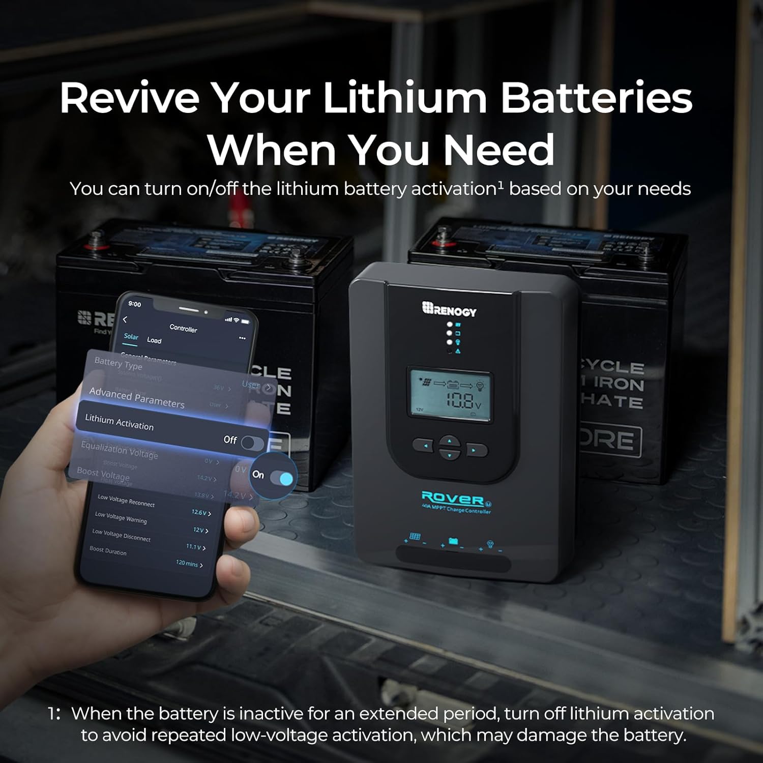 Rover 40A MPPT Solar Charge Controller & BT-2 Smart Monitor - Auto 12V/24V for Lithium/AGM/Gel Batteries + Wireless App Control, 6kV Surge, IP54 Waterproof