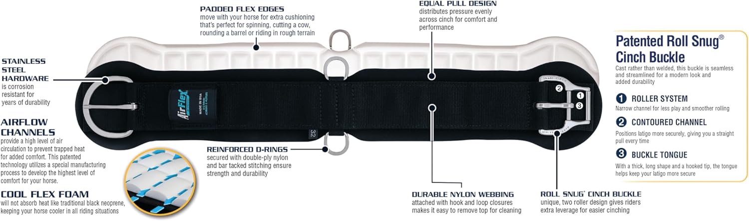 AirFlex ‎Straight Horse Cinch, Anti-Slip Nylon Webbing Saddle Cinch Girth with Flat Buckle, Western Horse Riding Supplies, ‎Black