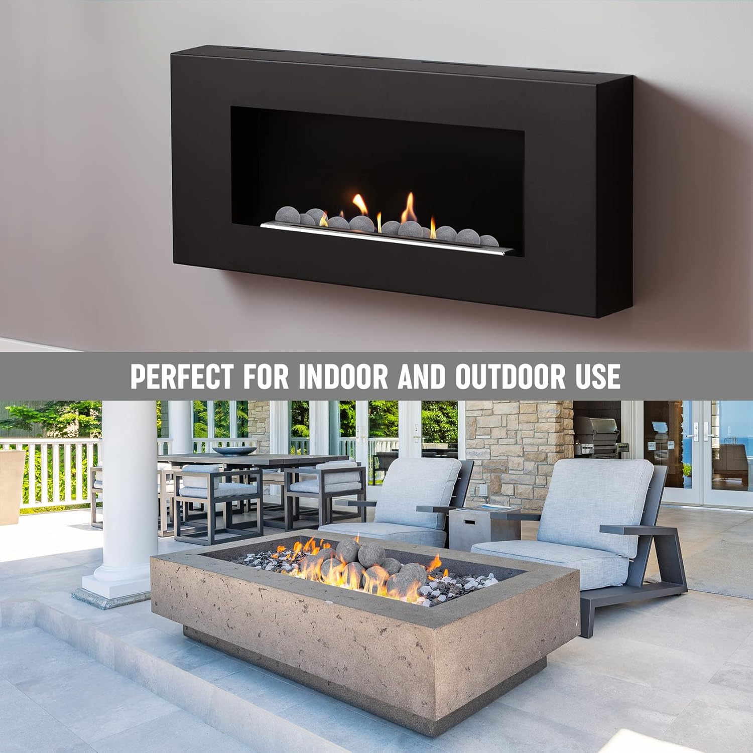 Stanbroil Ceramic Balls - 5” Round Fire Stones for Fire Pit Fire Bowl and Fireplace - Set of 6, Gray