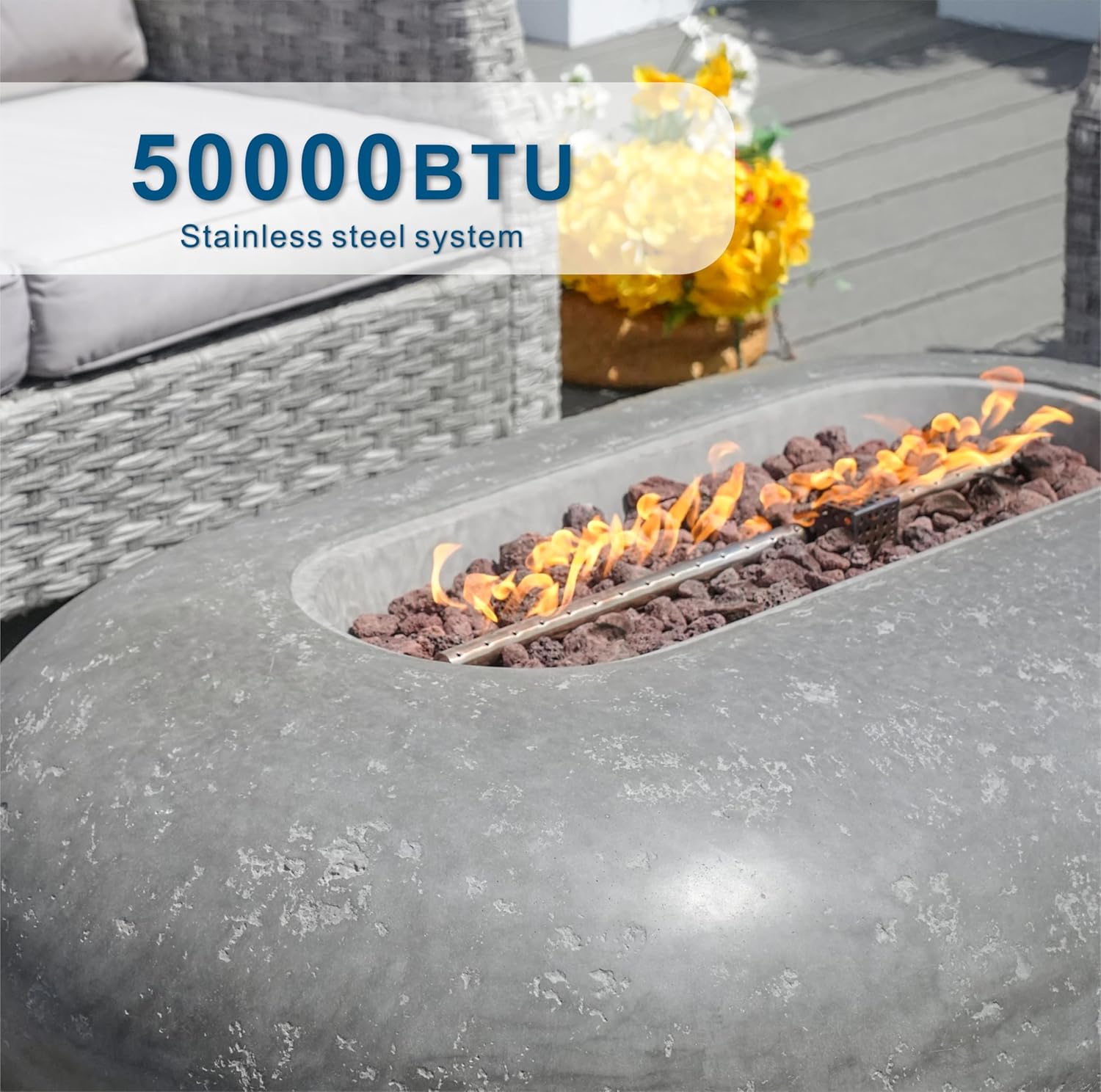 2 Piece 48 Inch Outdoor Fire Pit Table with 65,000 BTU Propane Gas for Garden, Backyard, Deck & Pool, Grey