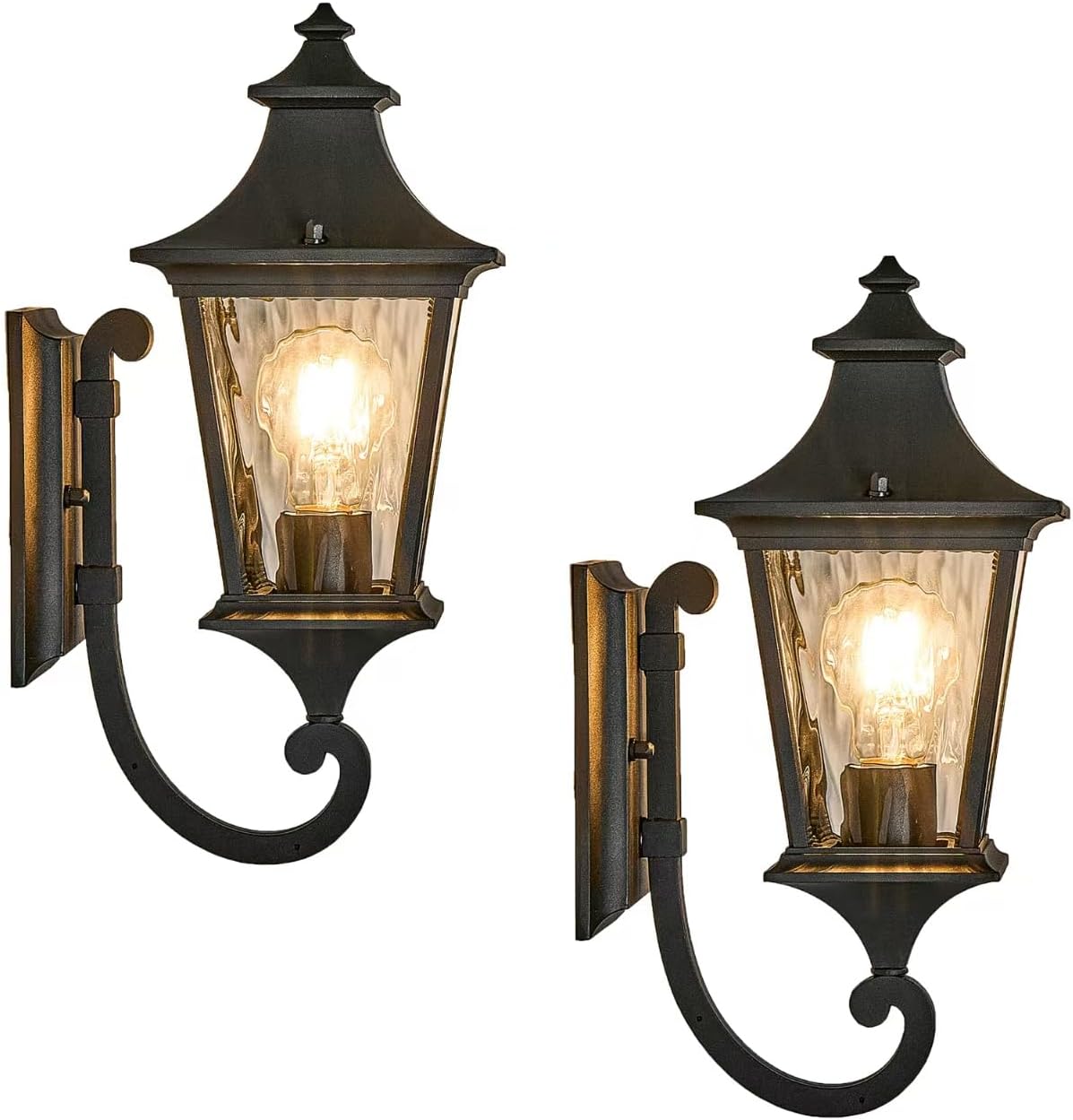 2-Pack Porch Lights Outdoor Wall Lighting Fixtures with Water Ripple Glass Large Garage Outdoor Wall Lamp E26 Socket and Waterproof