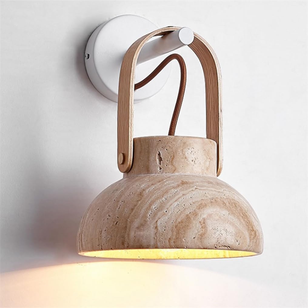 Japanese Wabi Sabi Style Wall Lamp Stone Wall Sconce Light Natural Wood Lighting Fixture for Living Room Zen Home Decor Interior Lighting for Hallway Bedside Wall Mounted Reading Lamp