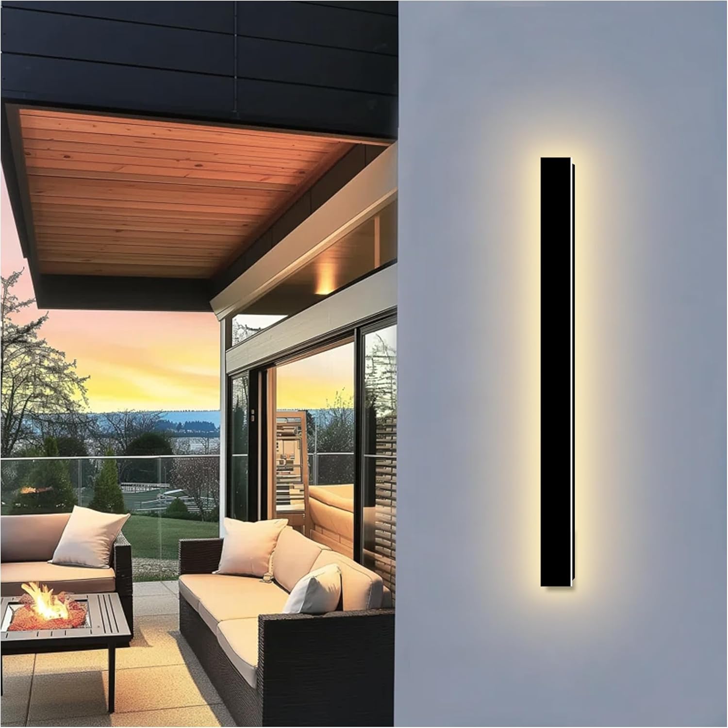 Modern Outdoor Wall Light, 47 Inch Long Outdoor Wall Sconces with Junction Box Cover 3000K LED Wall Mount Exterior Light Fixture IP65 Waterproof Outside Wall Lights for House Garage