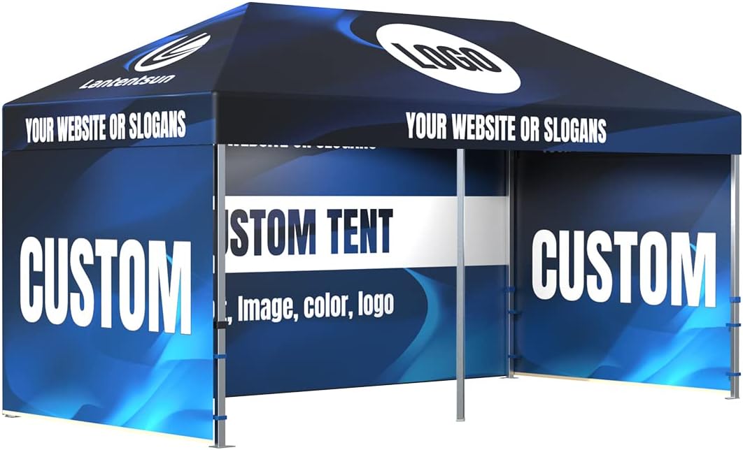 10X20ft Custom Durable Easy Pop Up Canopy Tent Kit with Walls and Frame - Logo, Color, Words, Pictures