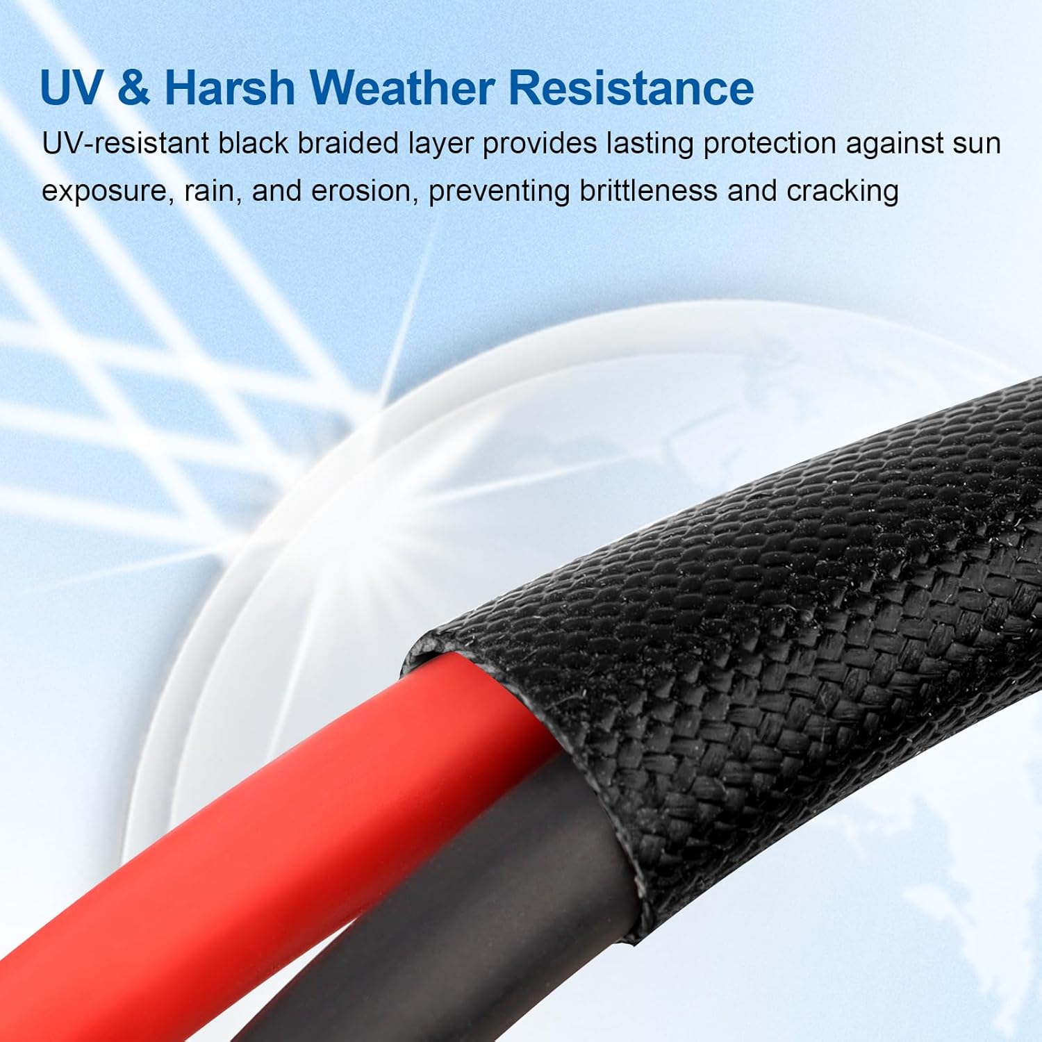 10AWG Solar Cable - 50FT Solar Panel Extension Cord 10 Gauge PV Wire with Flame Retardant Protective Sleeving Female & Male Waterproof Connector for RV, Photovoltaic Systems, Solar Panels (50 Feet)