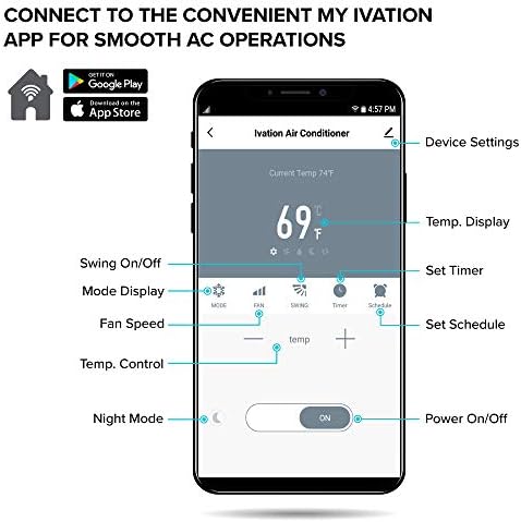 Ivation 12,000 BTU Portable Air Conditioner with Wi-Fi for Rooms Up to 450 Sq Ft (8,000 BTU SACC) 3-in-1 Smart App Control Cooling System, Dehumidifier and Fan with Remote, Exhaust Hose & Window Kit