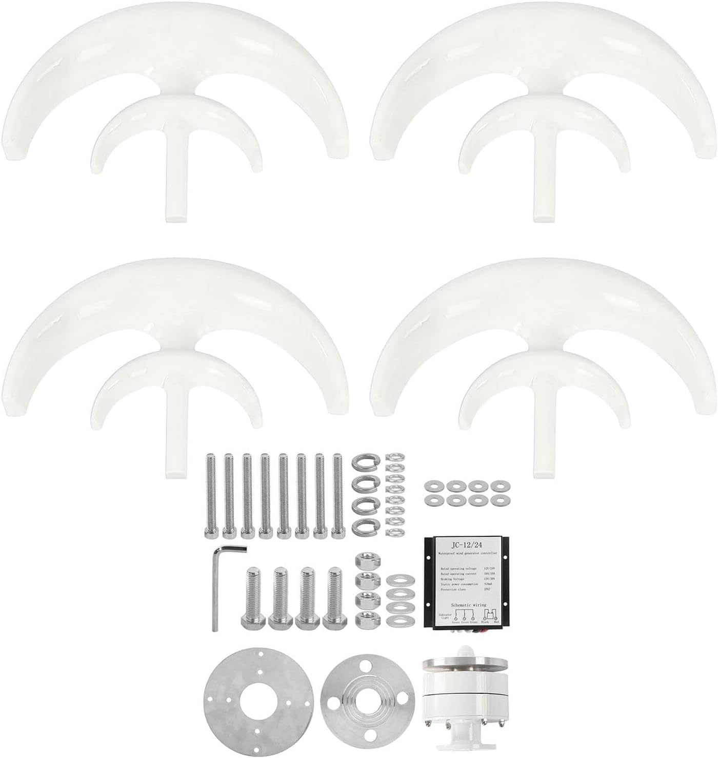 CAJUCA Wind Turbine Kit 5000W 4 Blade Vertical Axis Generator Alternator Small Windmill Free Energy Band Controller and Solar Garden Light