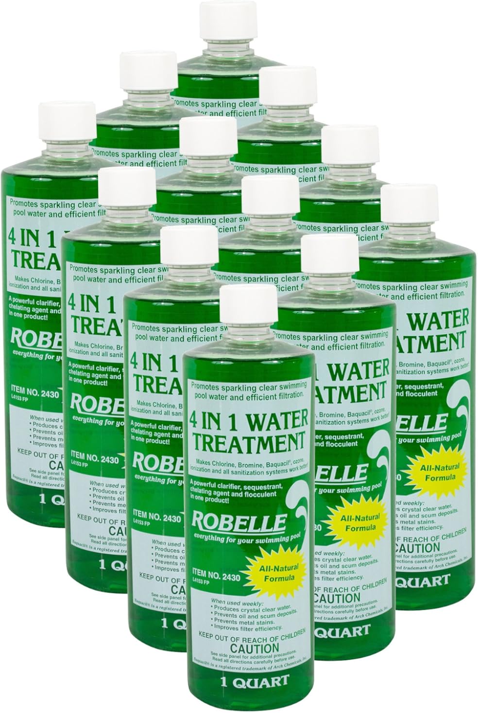 Robelle 1-Quart 12-Pack Concentrated 4-In-1 Water Treatment, Pool Clarifier, Made in USA