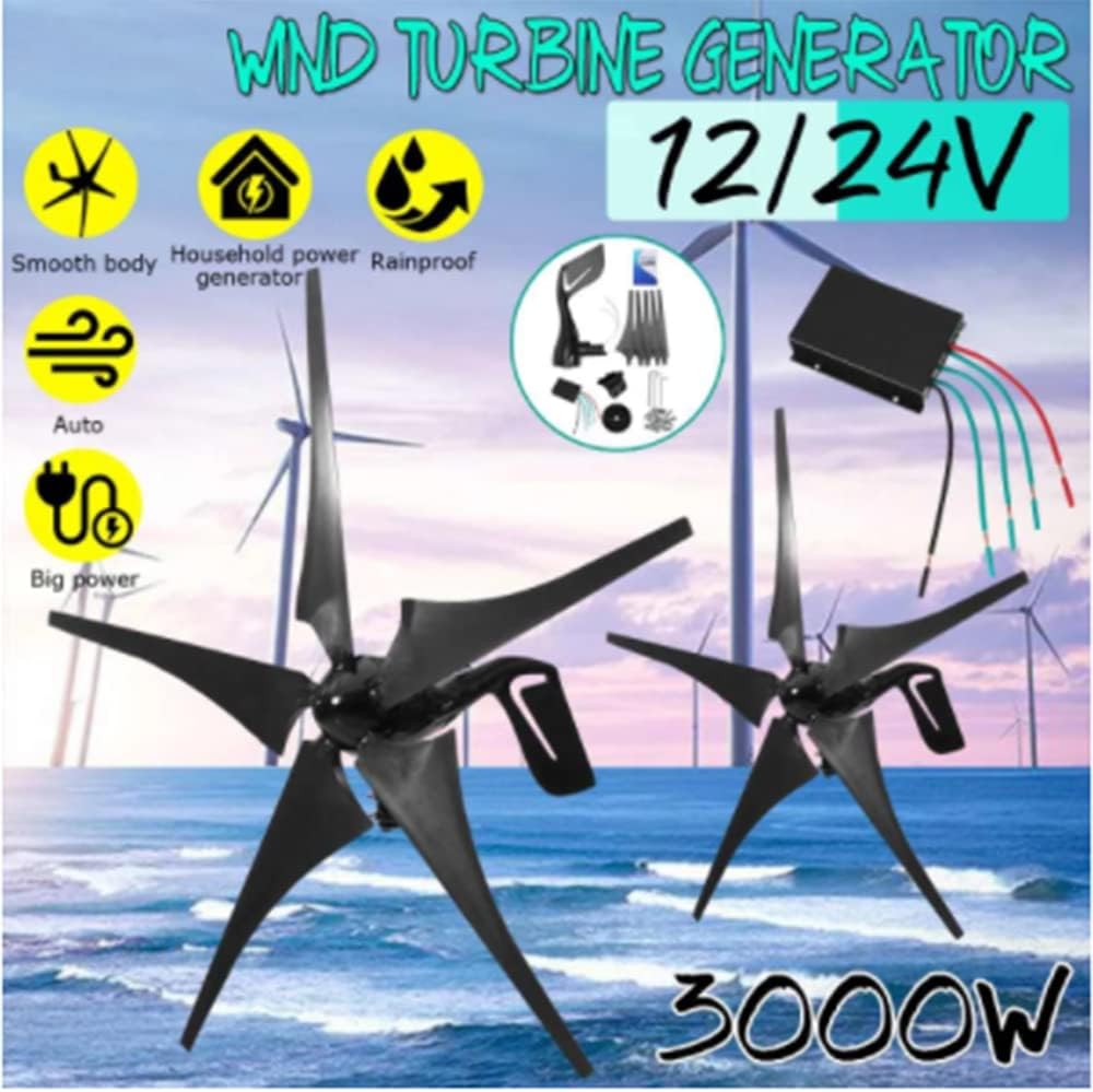 3000W 5 Blades Free Energy Windmill 12V 24V Wind Power Wind Turbine Generator with Controller for Home Outdoor Camping Use