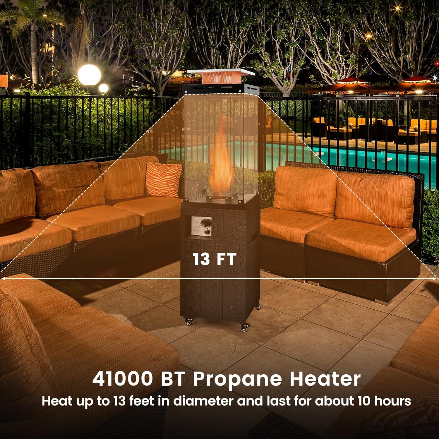 Giantex 41,000 BTU Outdoor Heater, Propane Patio Heater, Outside Space Heater with Protective Cover, Wheels & Adjustable Feet, CSA Certification, Portable Gas Heater for Garden, Yard (Black)