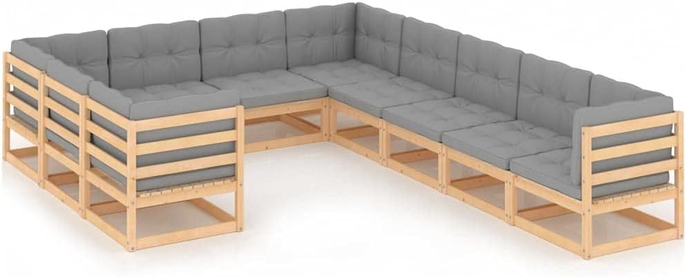 Patio Set 10 Piece Patio Lounge Set with Cushions Solid Wood Pine