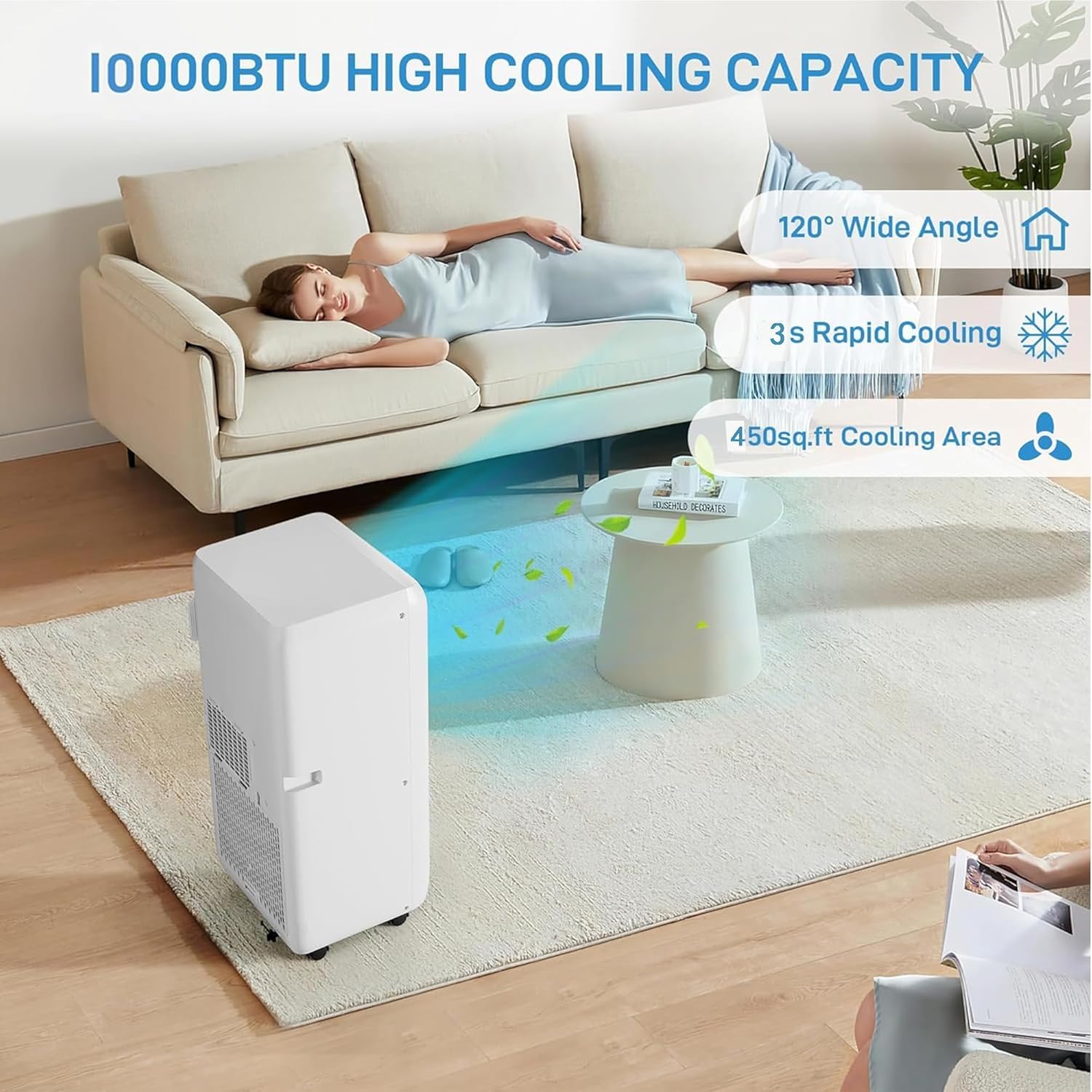 10000 BTU 3-in-1 Portable Air Conditioner with Dehumidifier and Fan, Ultra Quiet Operation, Remote Control, Window Kit Included for Rooms up to 450 Sq Ft Ideal for Bedroom Office Dorm