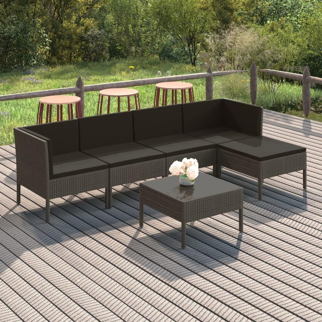 6 Piece Patio Lounge Set with Cushions Poly Rattan Gray,Stylish and Comfortable Patio Lounge Set for Outdoor Relaxation and Entertainment Patio Furniture, Outdoor Furniture Sets