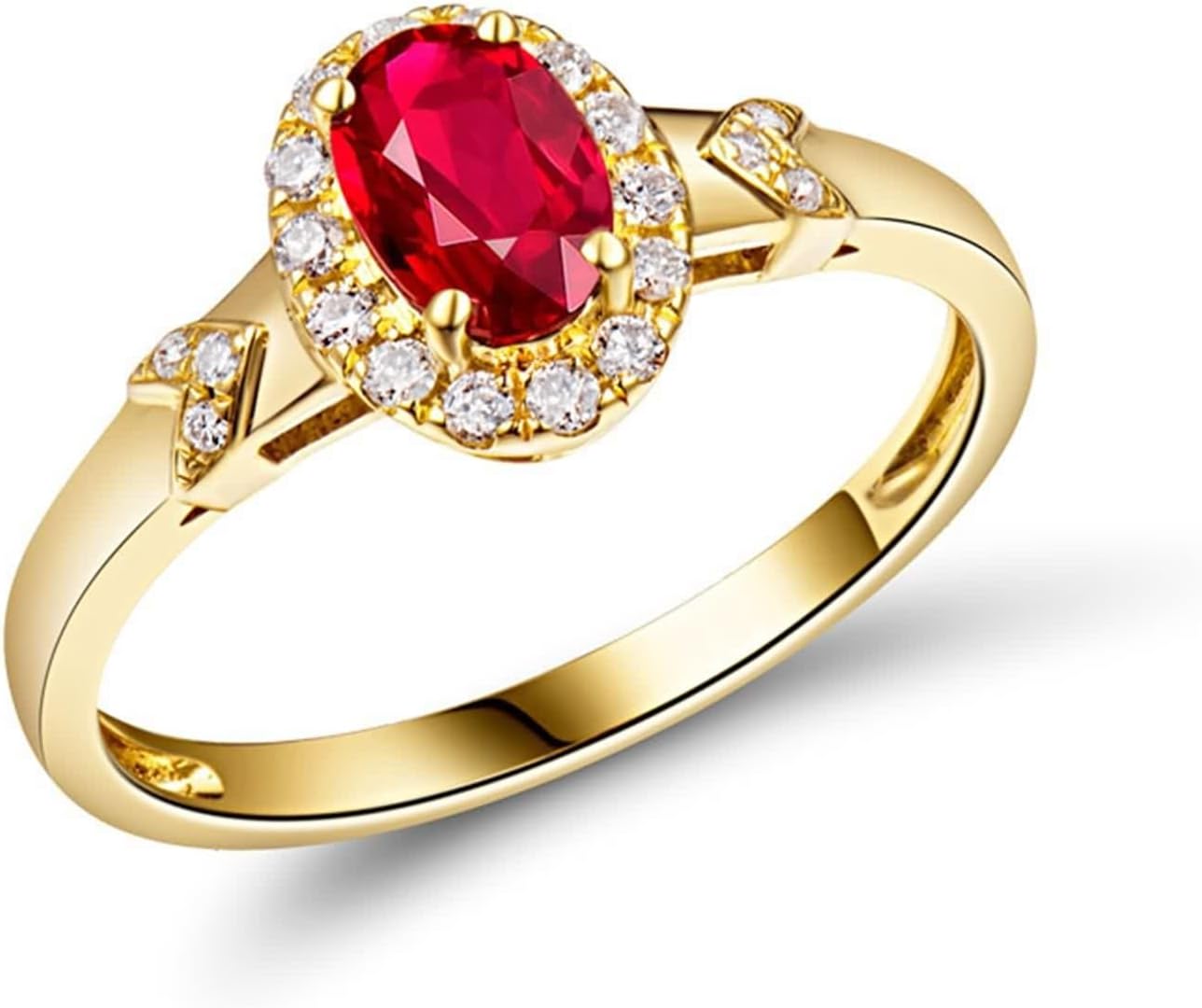 Ruby Ring Pave, Wedding Rings Women 18K Yellow Gold 0.532ct Oval Ruby Eternity Band for Wife