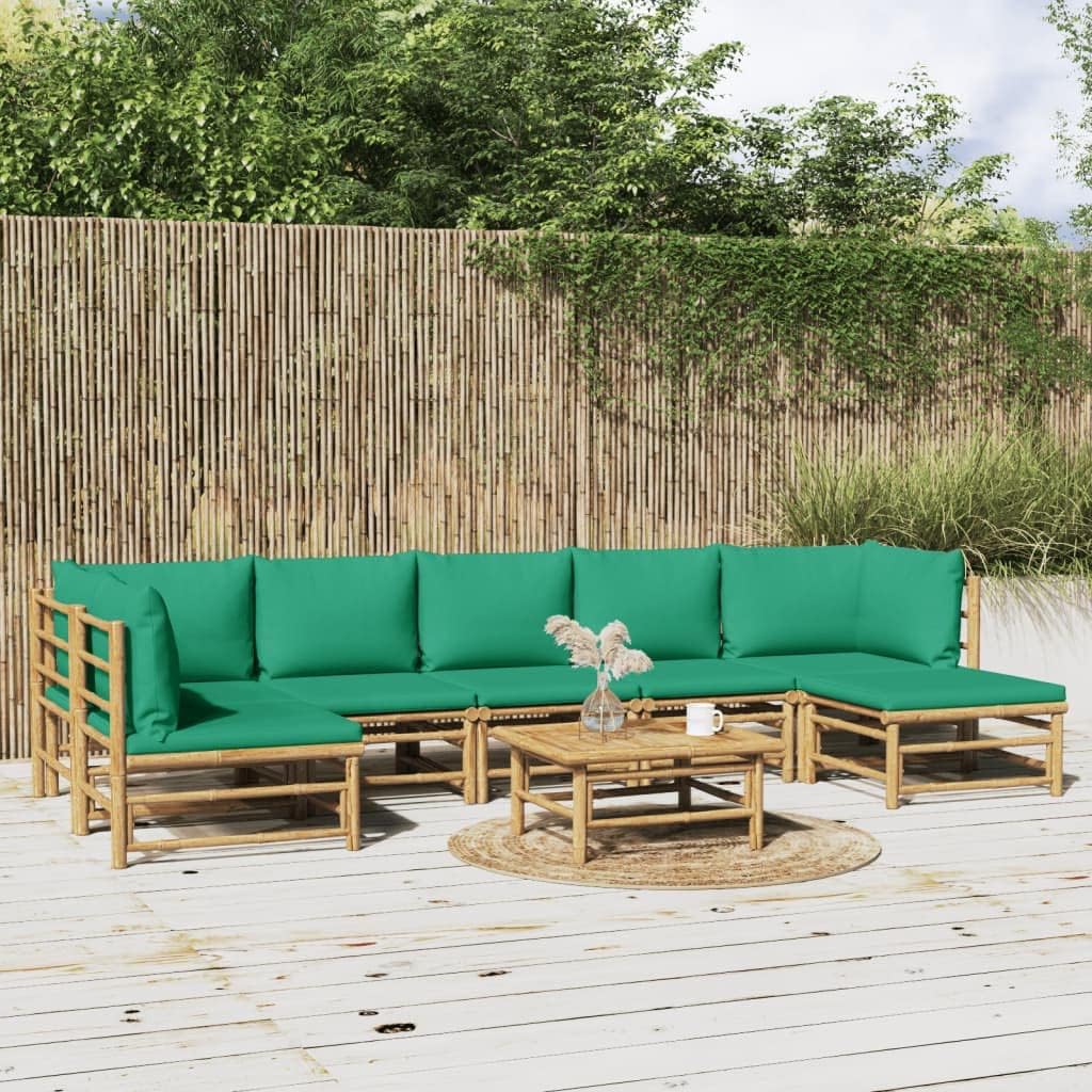 8 Piece Patio Lounge Set with Green Cushions Bamboo,Elegant Bamboo Patio Lounge Set with Comfortable Cushions for Outdoor Living Patio Furniture Sets, Outdoor Furniture Sets
