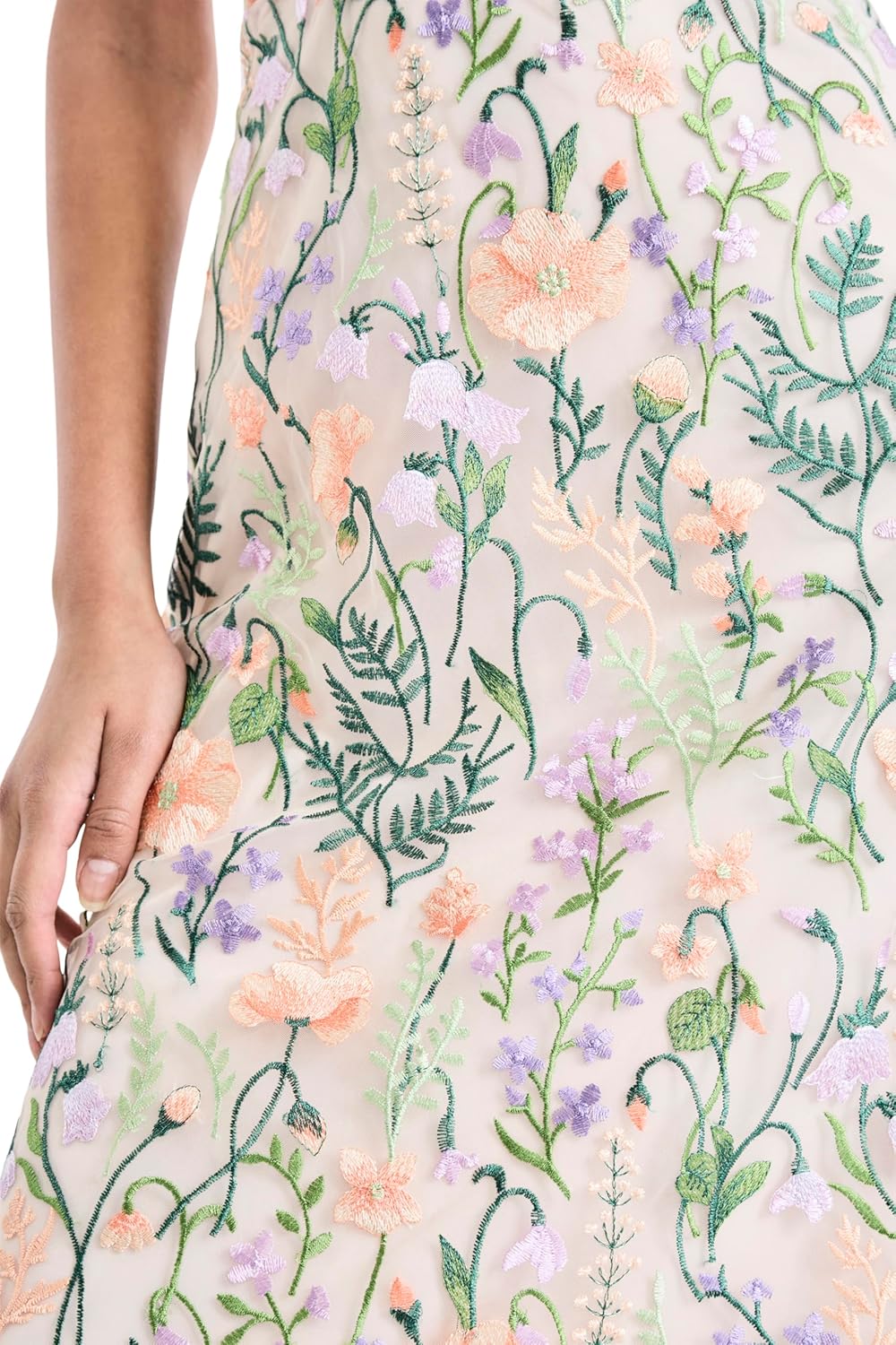 Maggy London Women's Dresses Floral Embroidered Halter Neck Midi Dress with Back V-Neck