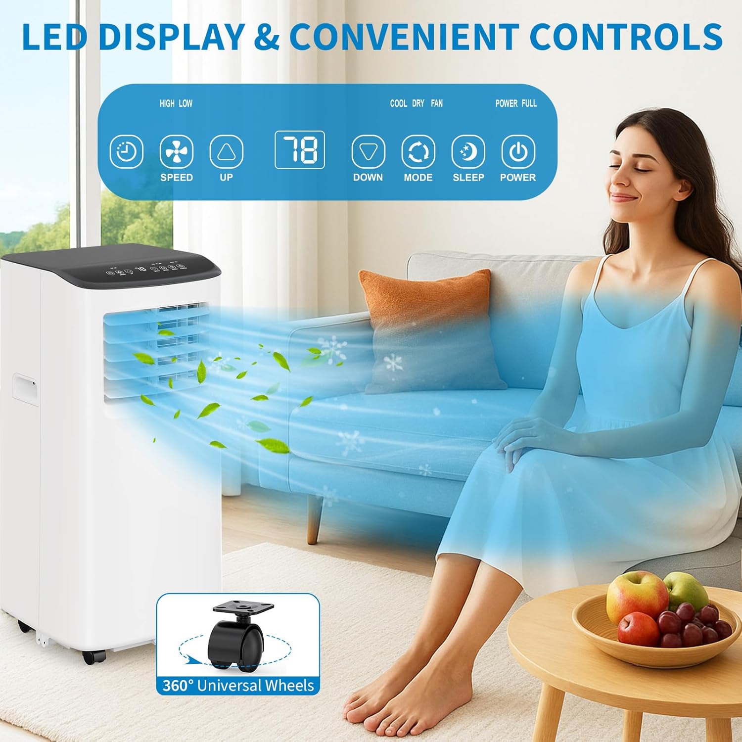 8000BTU Portable Air Conditioner, 3 in-1 Room Air Conditioner with Fan & Dehumidifier Modes, AC Unit Cools up to 350 Sq.Ft, Remote Control & 24H Timer, for Bedroom, Office and Living Room