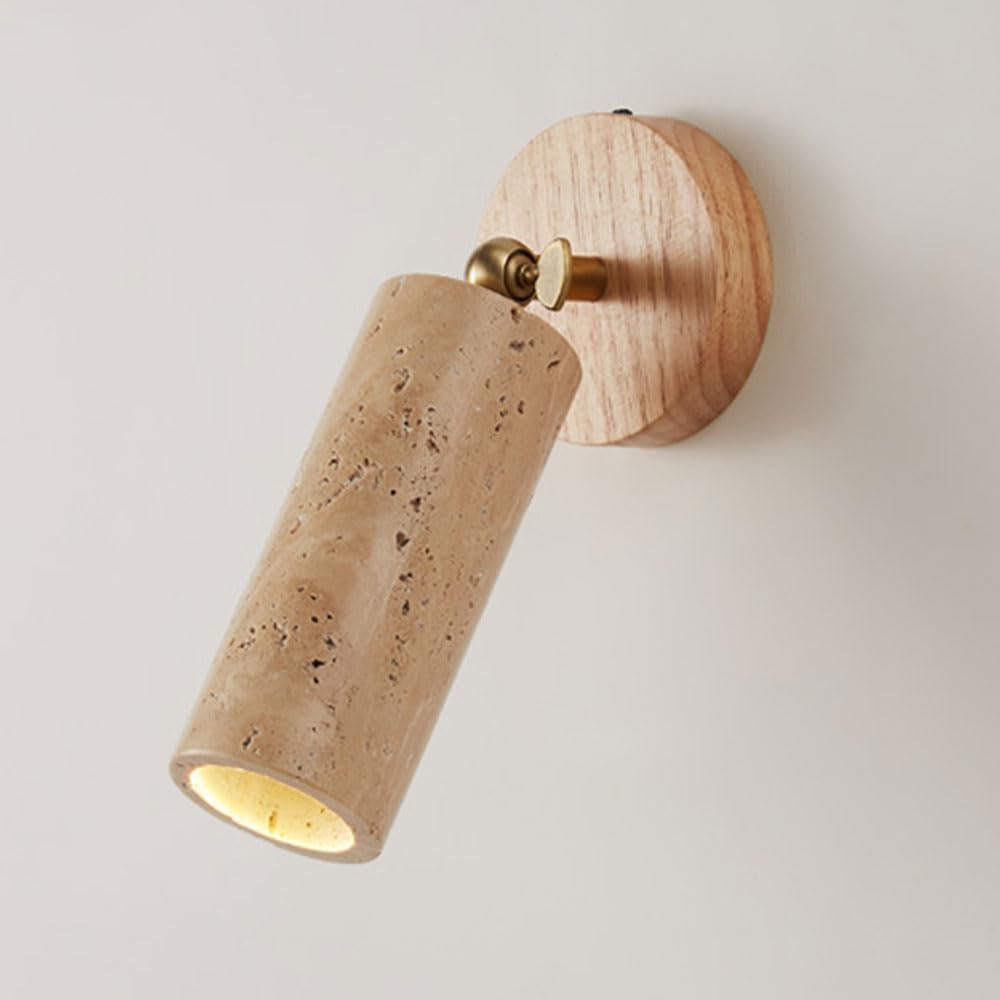 Set of One Rustic Yellow Travertine Lamp Shade Solid Wood Vintage Wall Sconce for Bathroom, Living Room, and Hallway E26 Spotlight Lighting Fixture