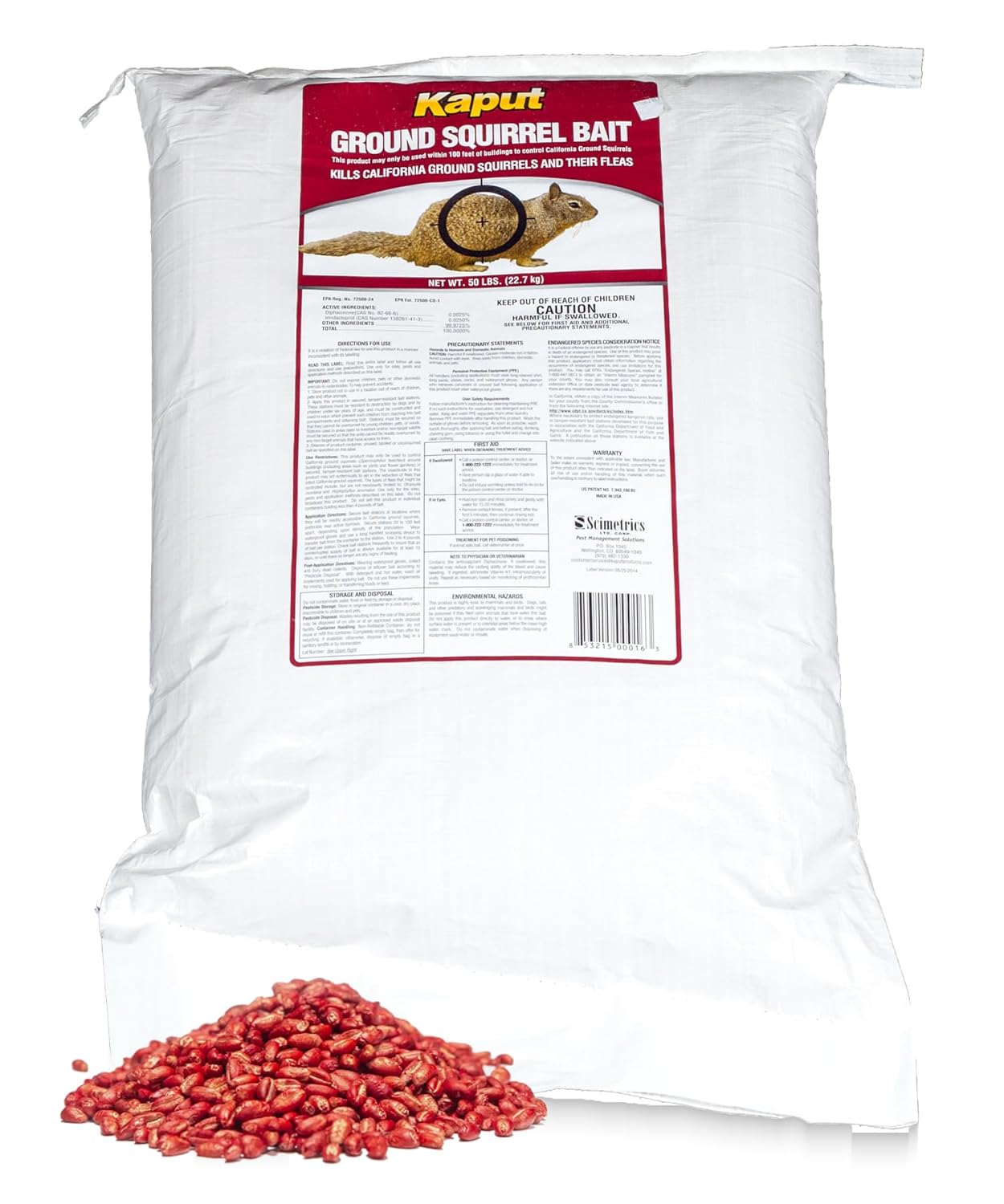 Kaput Ground Squirrel Bait - Effective Fleas & Squirrel Killer with Diphacinone & Imidacloprid - Targeted Pest Control for Outdoor Use, (50 lbs)