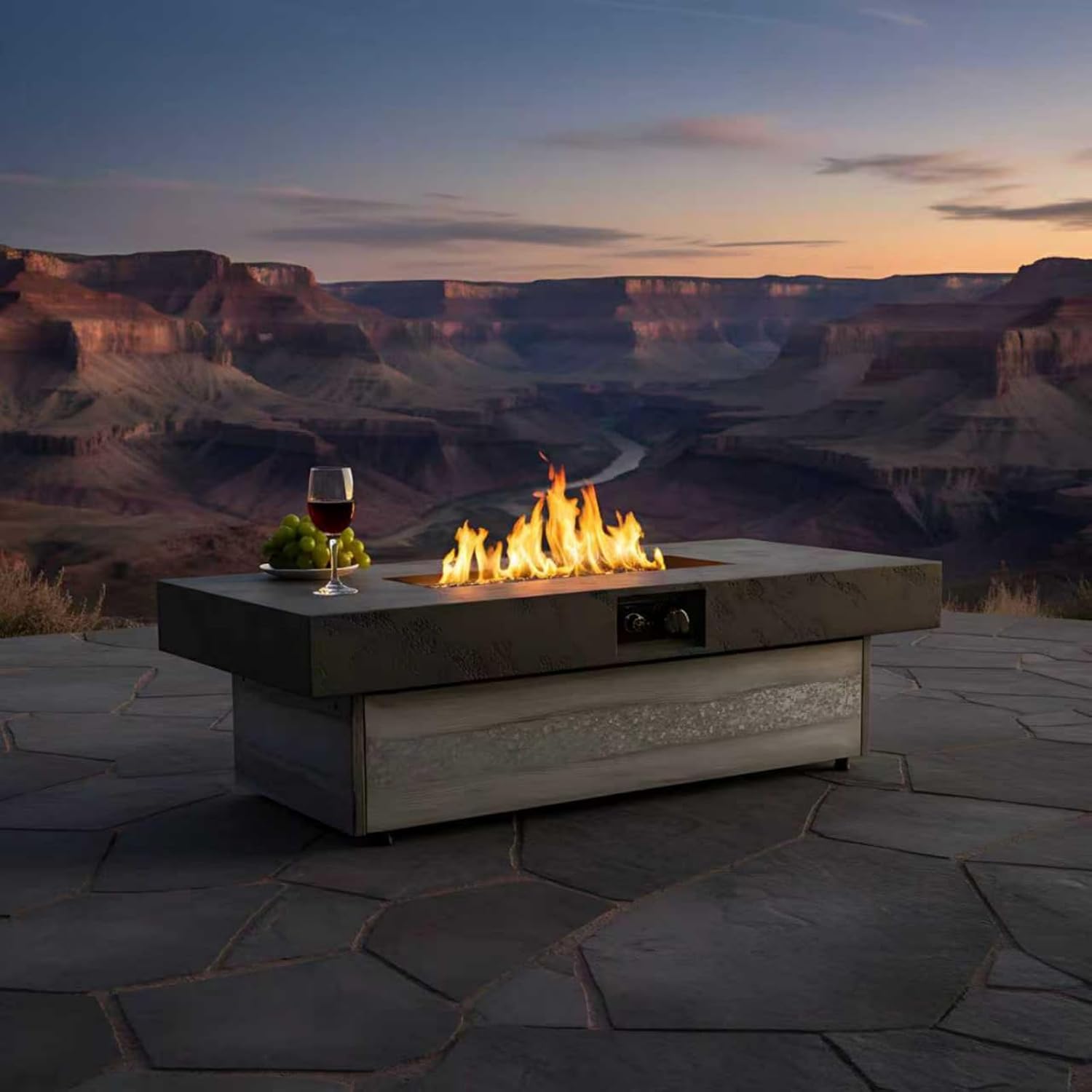 Outdoor Firepit Table, Black Rectangle Propane Fire Pits Table with 2 Height Options, 50000 BTU, Clear Glass Stones, Removable Lid & Waterproof Cover, 48