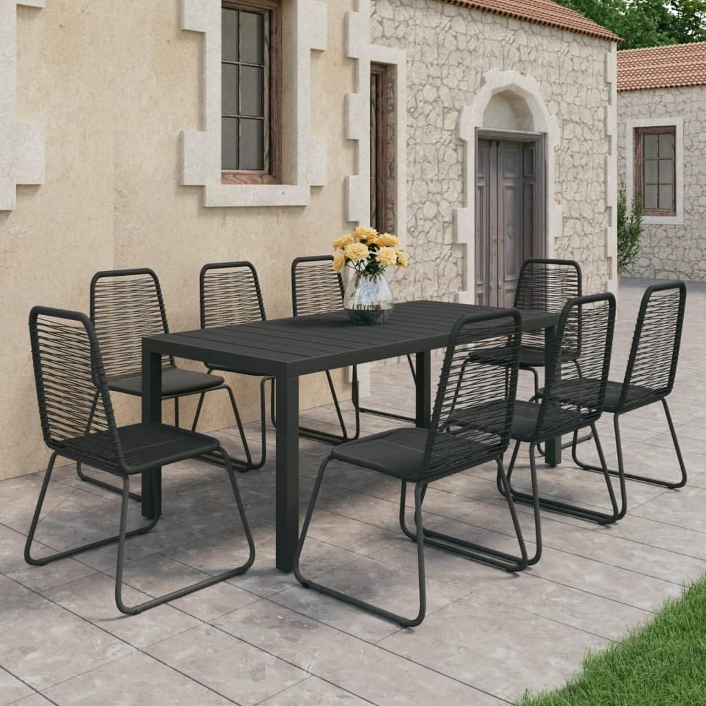 9 Piece Patio Dining Set PVC Rattan Black,Outdoor Patio Garden Furniture Set, 8Piece WPC Table and PVC Rattan Chairs, Black Furniture Sets for Patio, Lawn & Garden