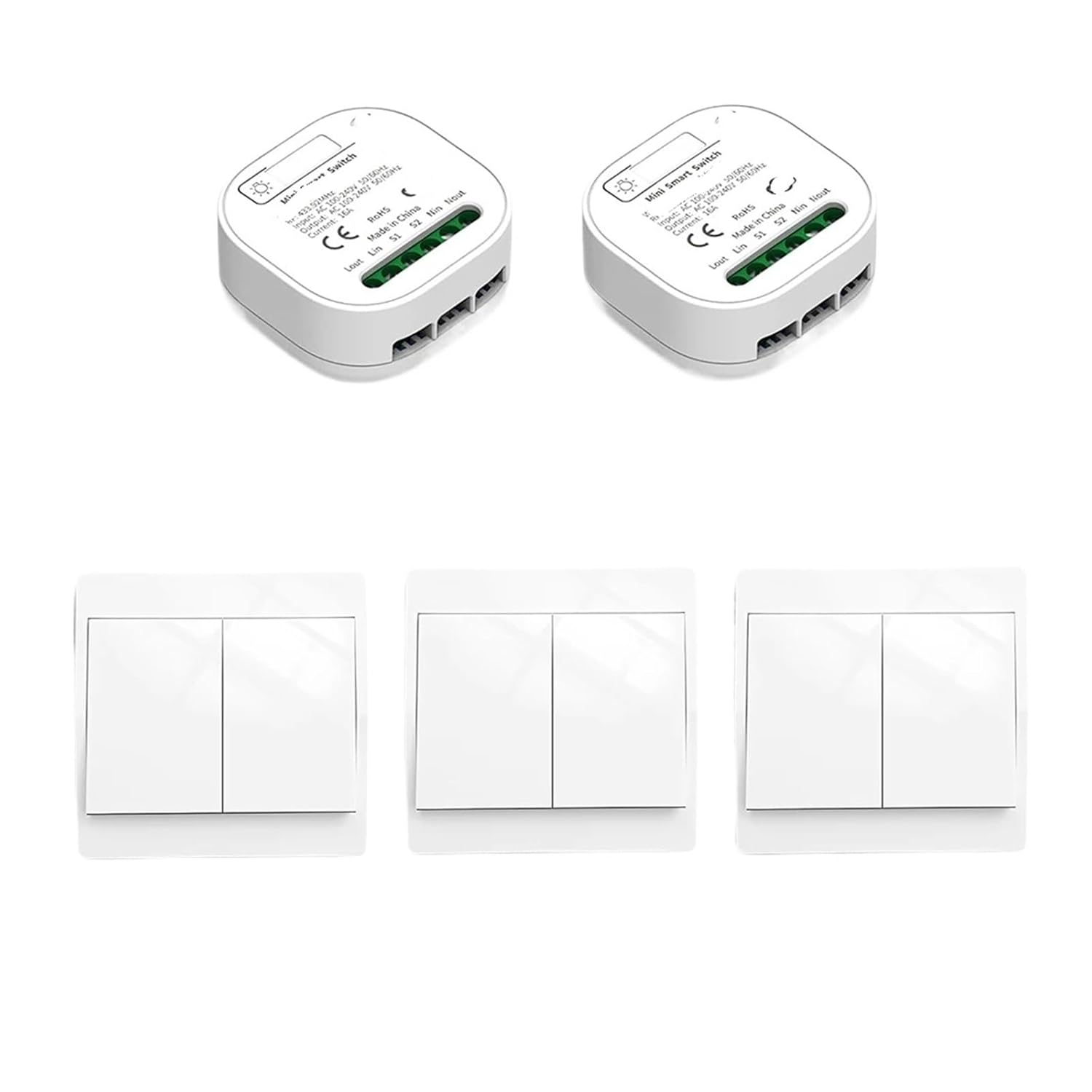 Wall Panel Switch 110V 220V 16A Mini Module(2Receiver 3Remote 2B)