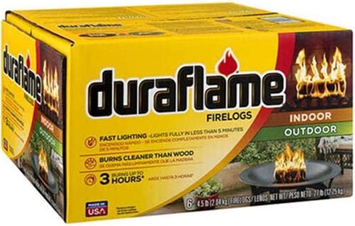 Duraflame 12-Pack Indoor/Outdoor Logs for Fireplace & Fire Pit, 3-Hour Burn, 4.5lb Each (2 Pack + Matches)