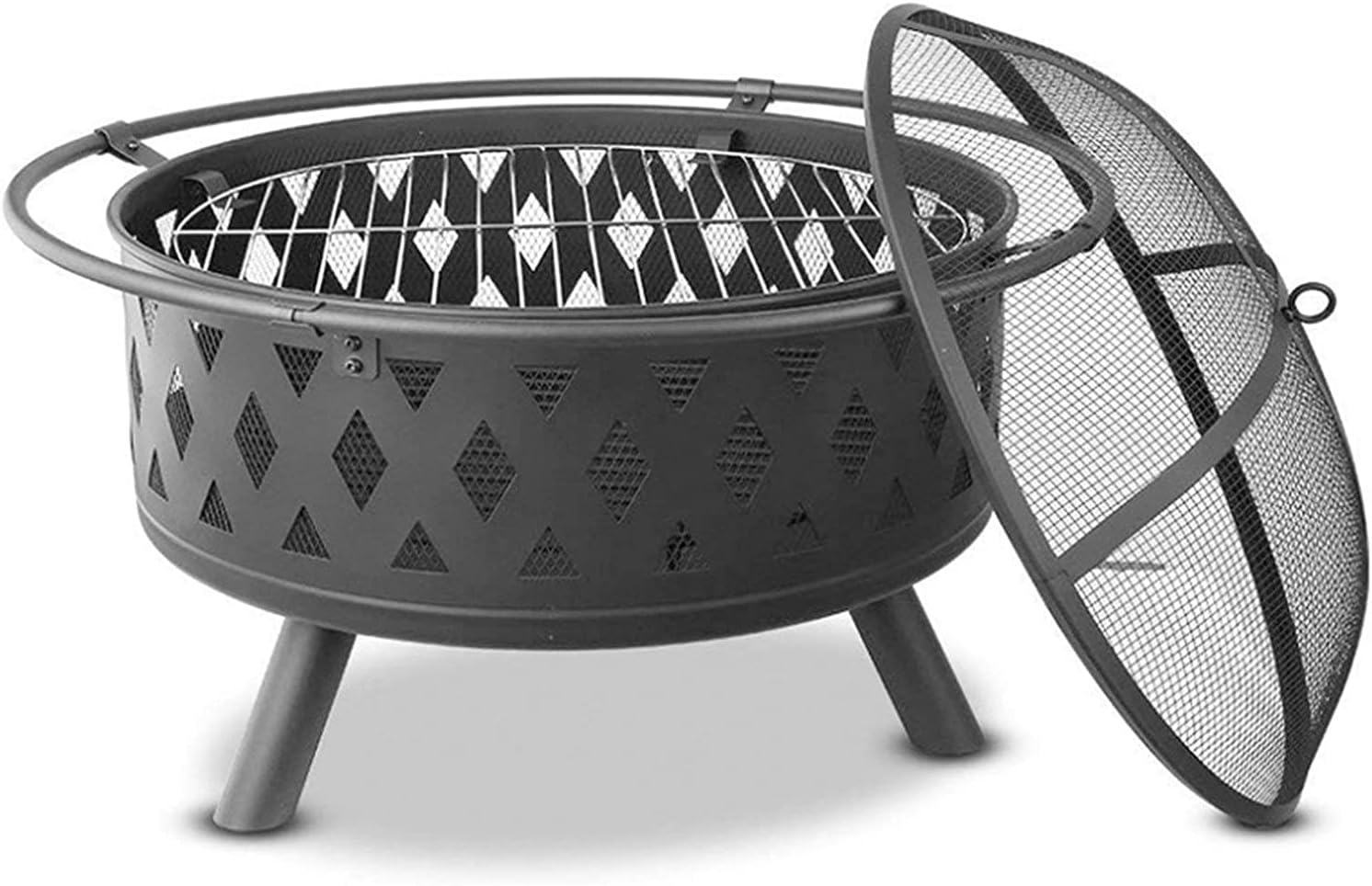 2-in-1 Outdoor Fire Pits Outdoor Fire Tables,29.5in Heavy Duty Fire Pits Outdoor Wood Burning Steel BBQ Grill Fire Pit Bowl with Spark Screen Cover