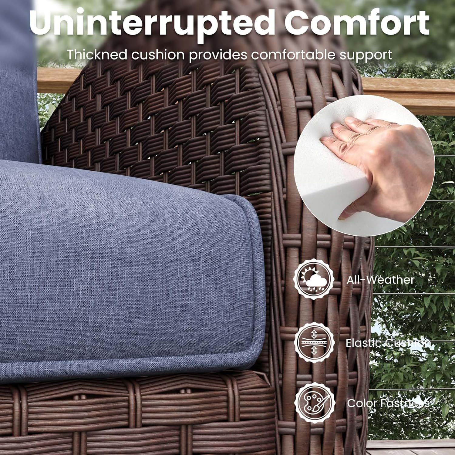 10 Pieces Patio Furniture Sets with Fire Pit Table, Wicker Rattan High Back Outdoor Swivel Rocking Chairs Set with 3-Seat Couch, Ottomans and Side Table