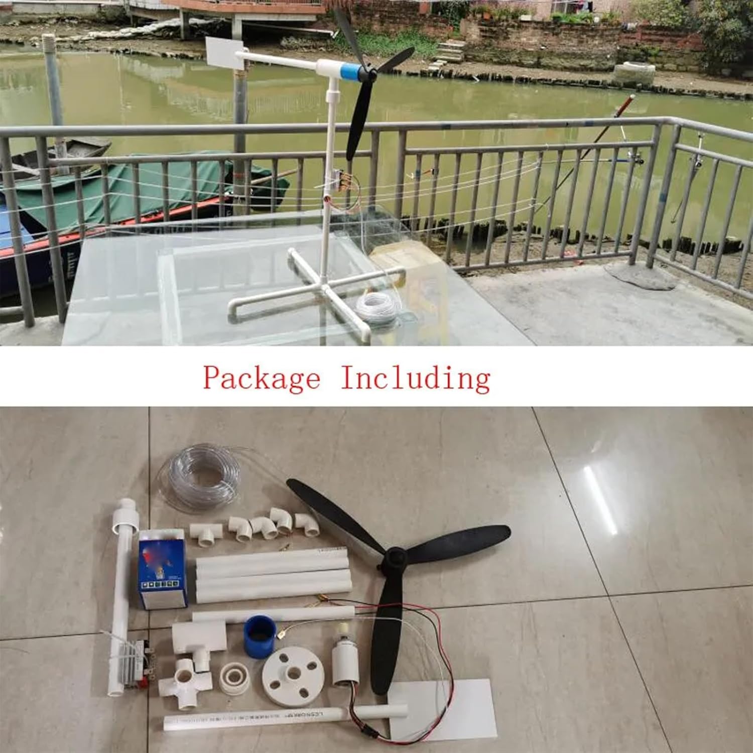 25W DIY Wind Generator Windmill 3 Blades Small Wind Turbine 5-20V DIY Assembly Kit Generator Model with LED Lights and Light String(20m Light String)