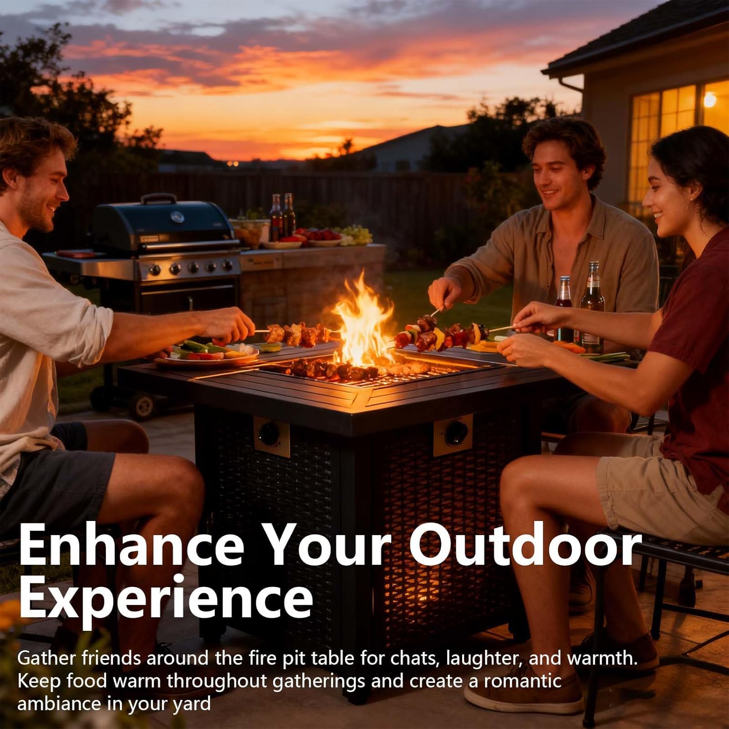 50000 BTU Propane Fire Pit Table Square,28 inch Fire Pit Propane for Outside Patio Black Gas Firepits,Iron (Black 1)