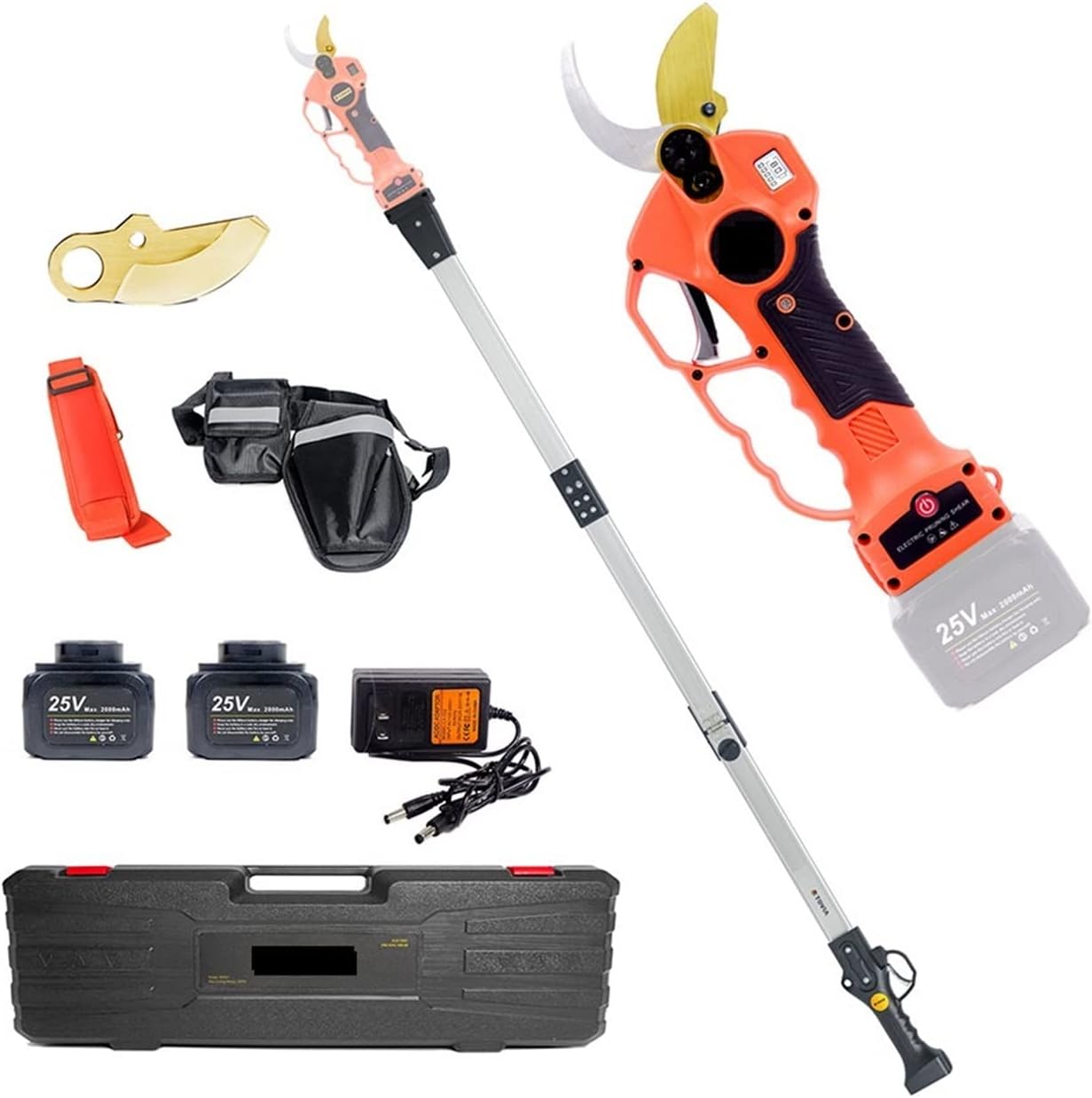 Electric Pruning Shears, 40mm 25V Battery Cordless Electric Pruner Shears with Reach Extender 5 Inch Electric Chainsaw Garden Tools