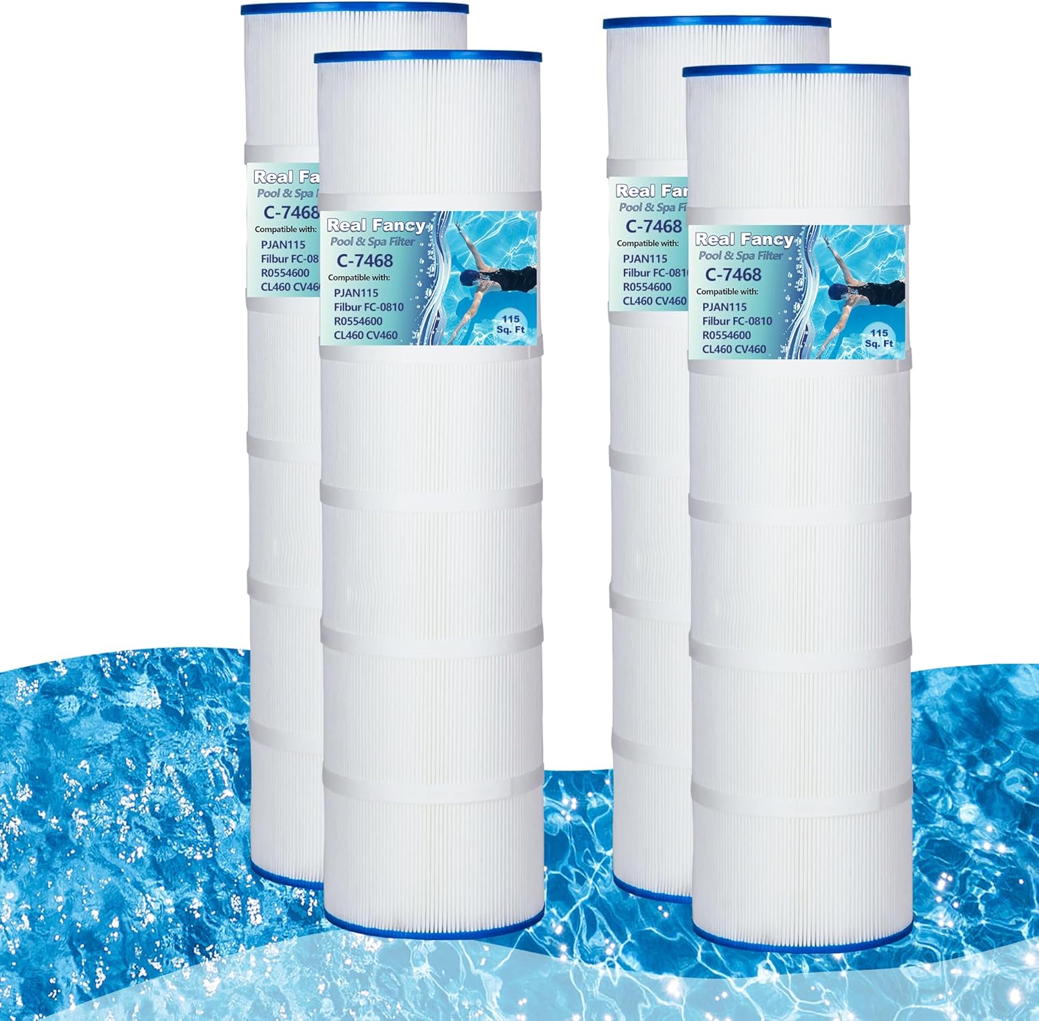 Pool Filter Cartridge Replacement for Unicel C-7468, Filbur FC-0810, PJAN115, Jandy CL 460, CV460, 4×115 Sq.ft.