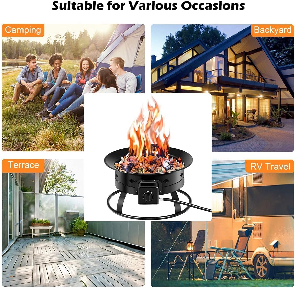 ARLIME Gas Fire Pit Outdoor Portable Propane Fire Bowl, Gas Fireflame Pit Bowl 19