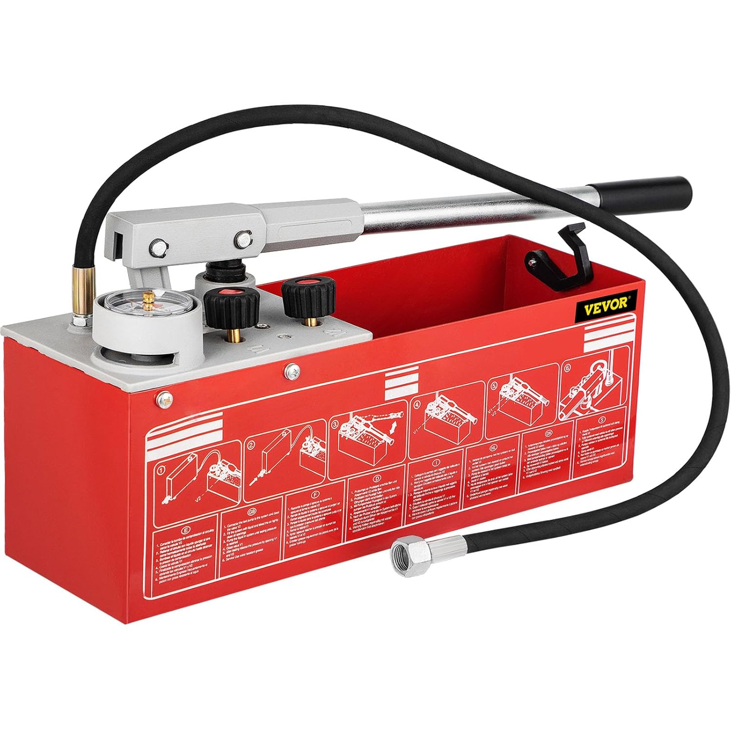 VEVOR Hydrostatic Pressure Test Pump, 3.2 Gallon Tank, Tests up to 60 bar/860 psi, Manual Water Pressure Pump with Three-Unit Gauge and R 1/2