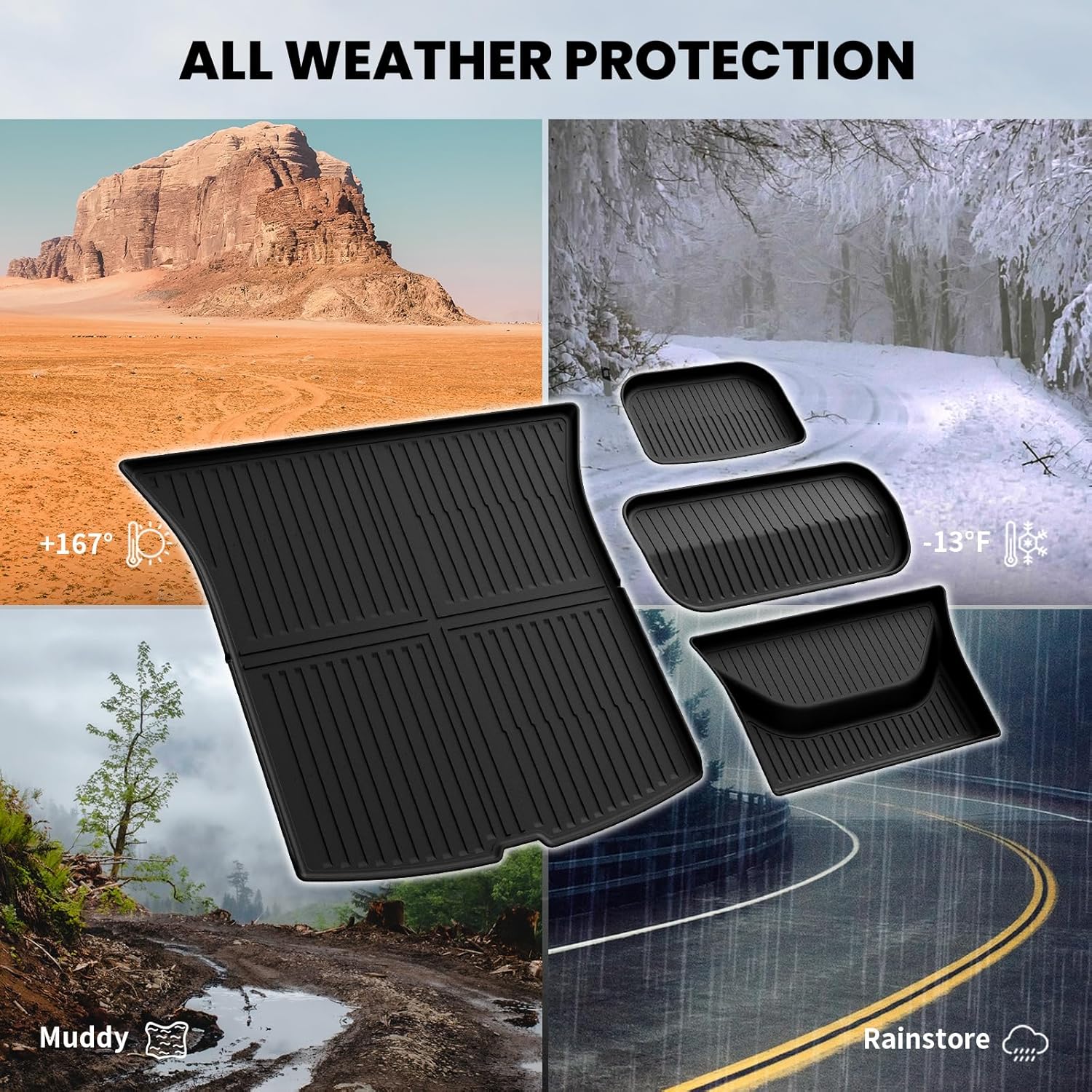 LASFIT Trunk Mats for Tesla Model Y Juniper 2025/2026 Cargo Liners Car Accessories, Custom Fit TPE All Weather Trunk Liners Frunk Rear Sub Trunk Mats Set 4PCS