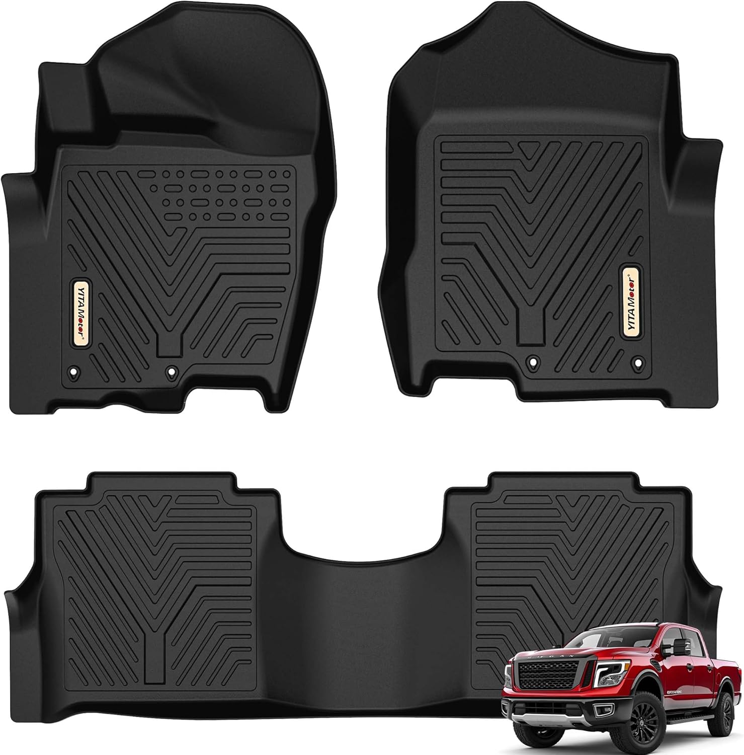 YITAMOTOR Floor Mats for 2017-2024 Nissan Titan/2016-2024 Nissan Titan XD Crew Cab with 1st Row Bucket Seat, Custom Fit All-Weather TPE Floor Liners, 1st & 2nd Row Floor Mat Accessory, Black