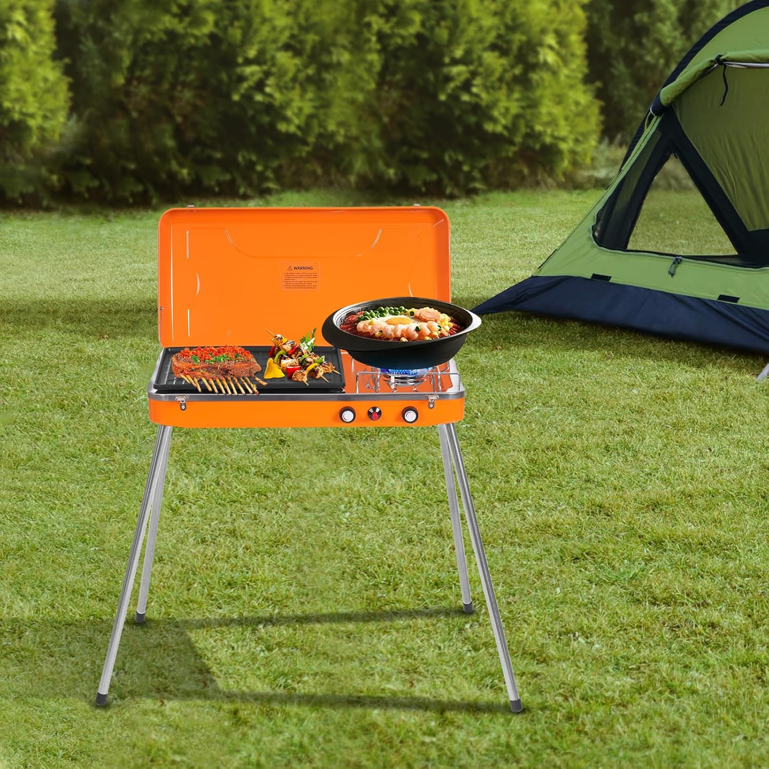 Gas Camping Stove, 2-Burner Portable Propane Grill 2 * 5860BTU Adjustable Firepower Portable Outdoor Grill Stove for Party, Picnics, parties, or camping