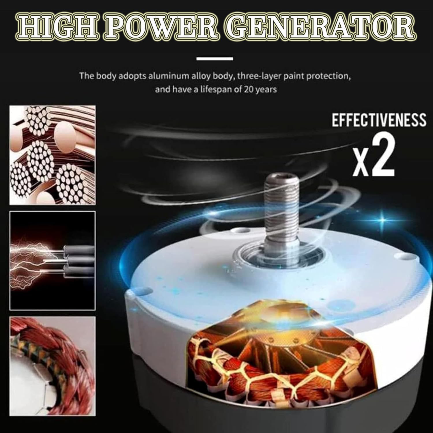 Permanent Magnet Generator,Electric 3 Phase Ac Alternator with Aluminum Alloy Shell,Gearless Alternators for Wind Water Turbine,Electric Motor Generator 6000W-24V