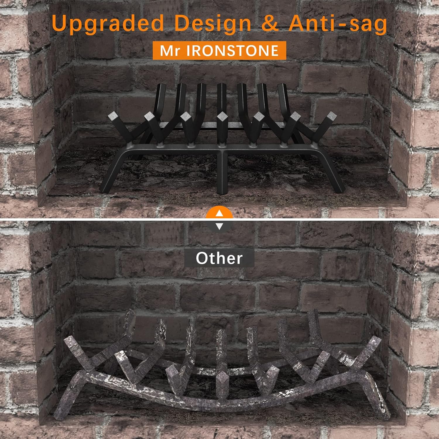 Mr IRONSTONE Fireplace Grate 24 inch Solid Steel Heavy Duty Firewood Log Burning Rack Fire Grates for Outdoor Kindling Tools Pit Indoor Fireplace Log Holder Wrought Iron Wood Stove