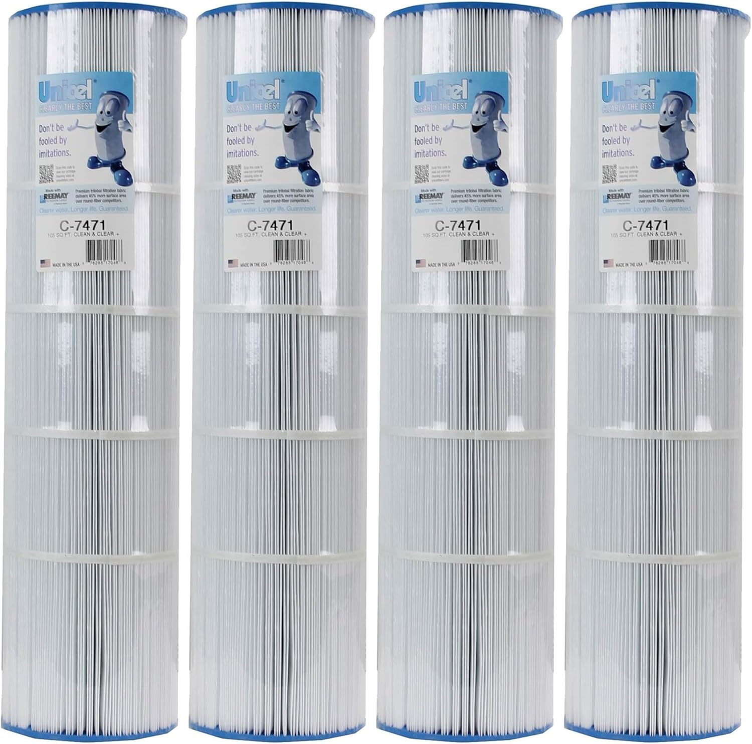 Unicel C-7471 105 Sq Ft Media Replacement Pool Filter Cartridge with 168 Pleats, Compatible with Pentair Pool Products, Pac Fab, & Waterway (4 Pack)