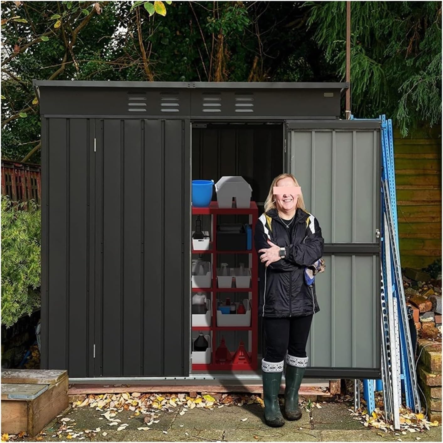 Garden Sheds Storage Shed with Sloping Roof Galvanized Steel Frame Outdoor Garden Shed Metal Utility Tool Storage Room Outdoor Storage Sheds
