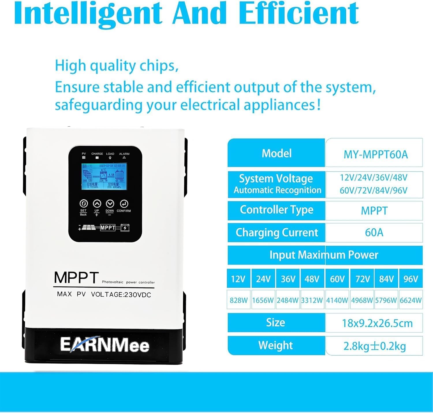 120A MPPT Solar Charge Controller,12V/24V/36V/48V/60V/72V/84V/96V Solar Battery Regulator PV Max 230V for Sealed Lead Acid Gel and Lithium Battery