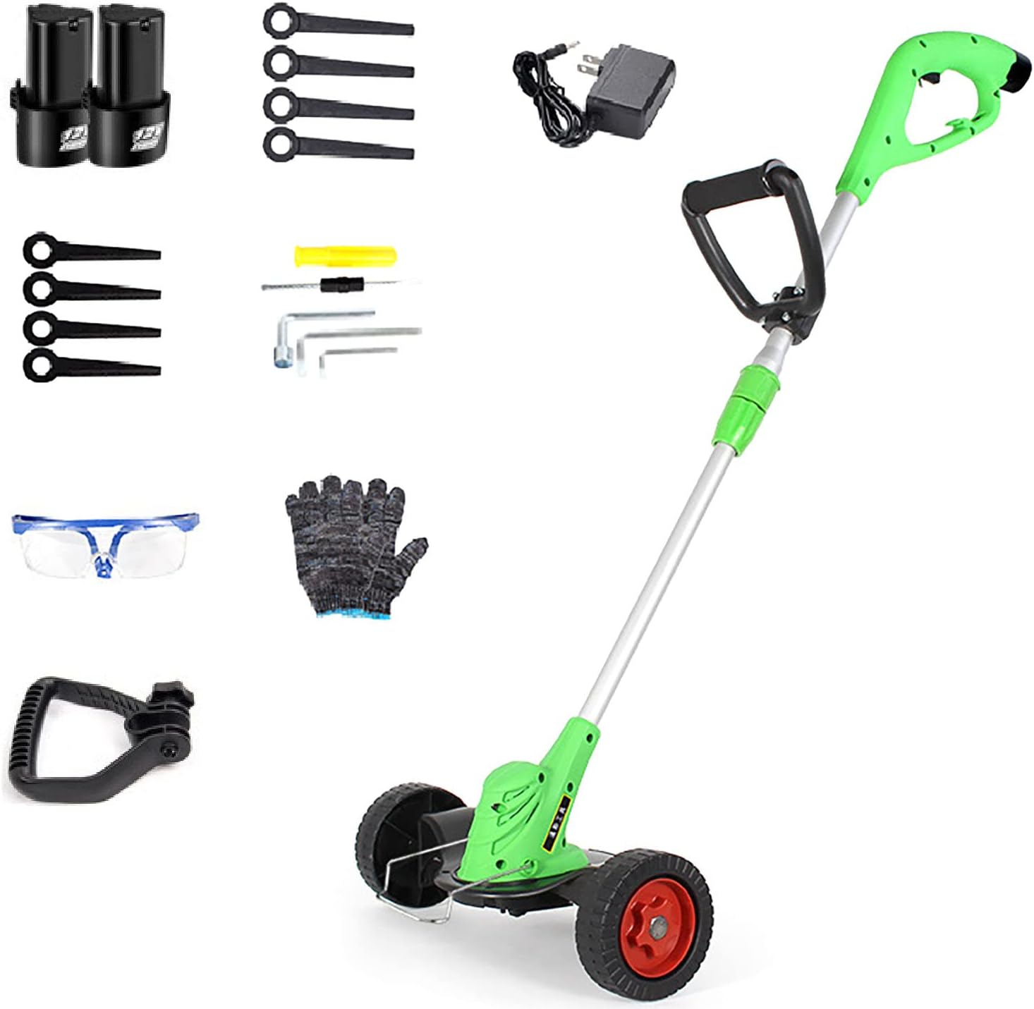 Electric Lawn Mower, 3000mA Battery 2 Styles Blade Rechargeable Cordless Lawn Mower with Rollers Retractable 80cm~120cm Steering 180° Household Small Lawn Mower