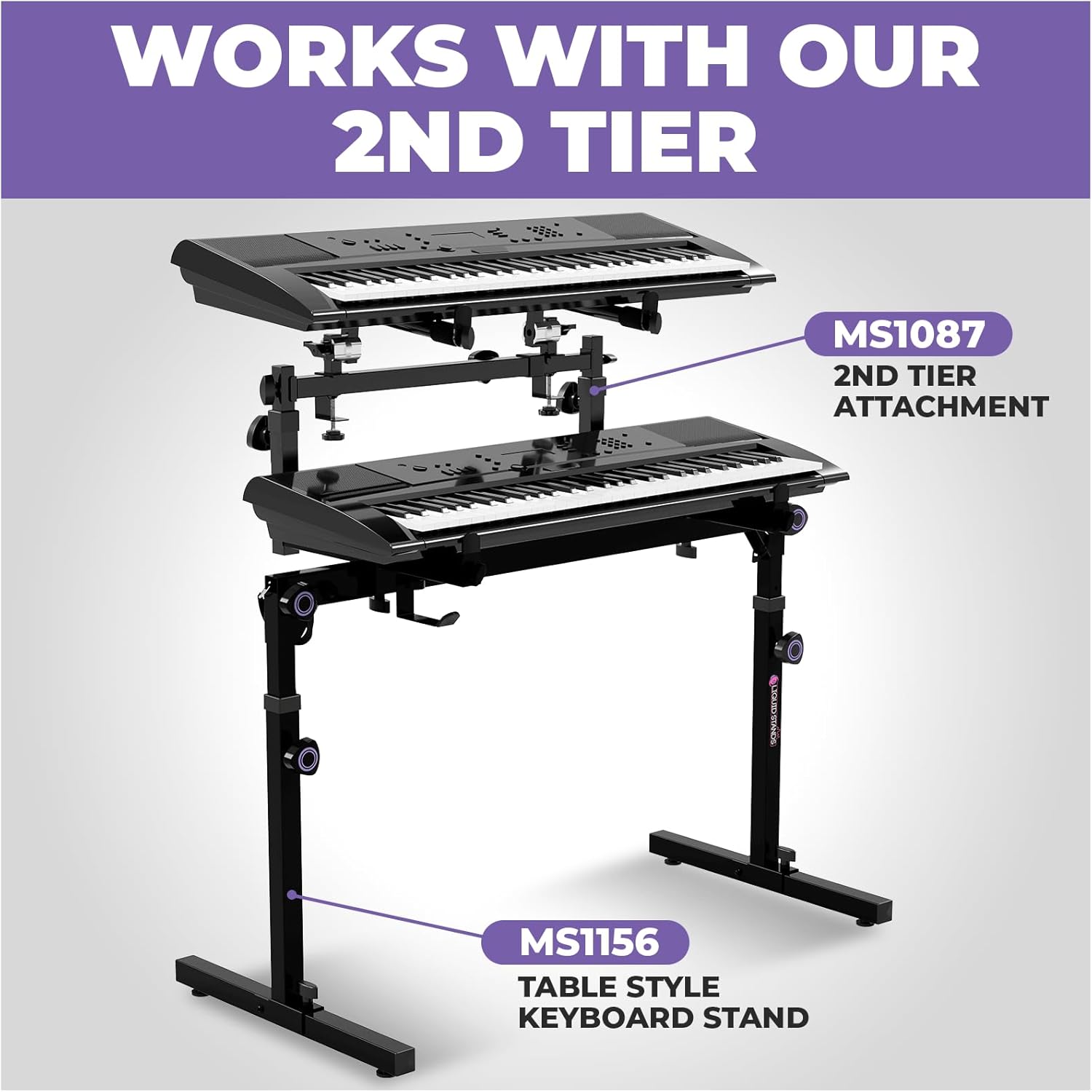 Liquid Stands Table Style Foldable Piano Keyboard Stand 54-88 Key – Heavy-Duty Music Piano Stand, Adjustable Height & Width, Headphone Hanger – Fits 2nd Tier, Tabletop – Electric, Digital, Portable